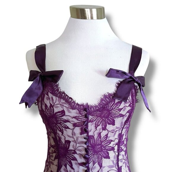 Vintage Victorias Secret Gold Label Teddy Sz Small Purple Lace Sheer Bow Straps - Picture 3 of 10